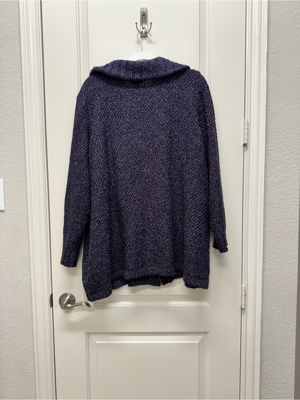 Catherines Purple Asymmetrical Zip-Front Shawl Collar Cardigan - Picture 2 of 3